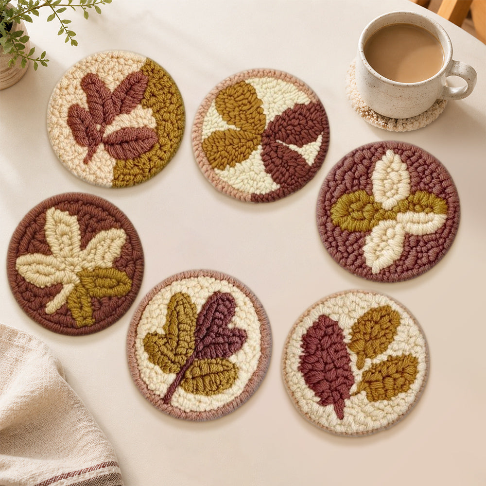 Autumn leaves punch needle coasters used for home decoration