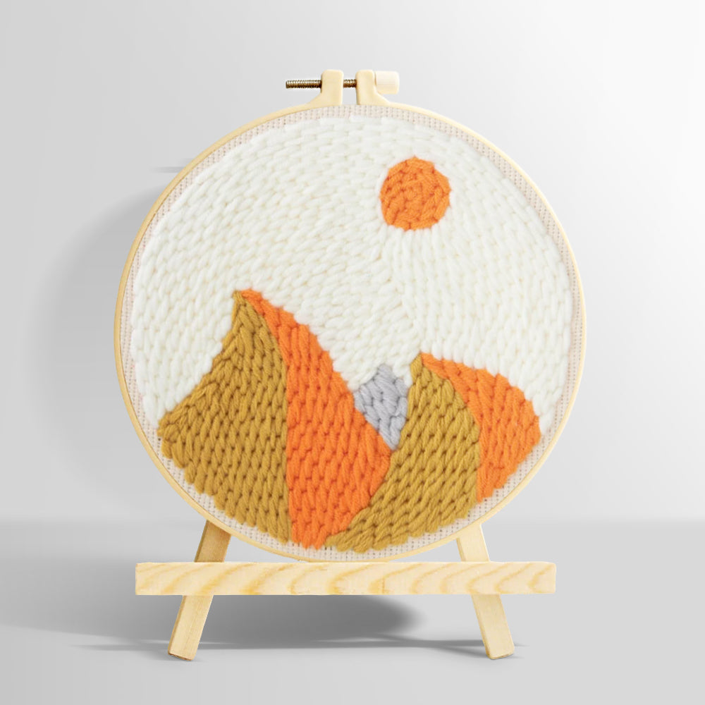 Autumn mountain with sun punch needle kit for beginners
