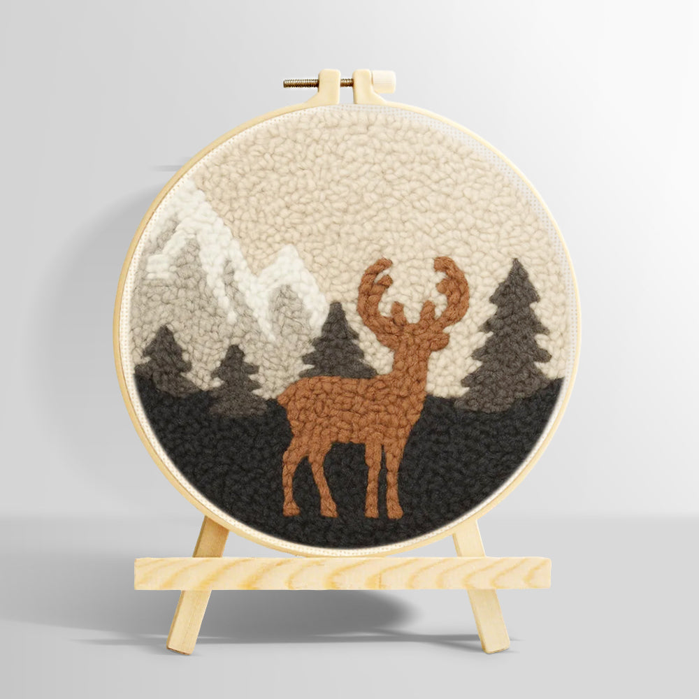 Autumn mountains and deer punch needle kit for beginners
