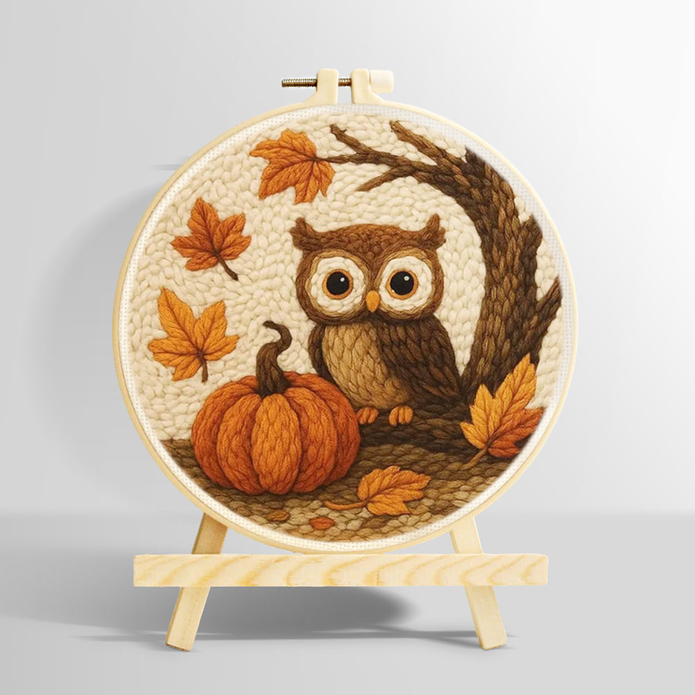 Autumn pumpkin and owl punch needle kit for beginners