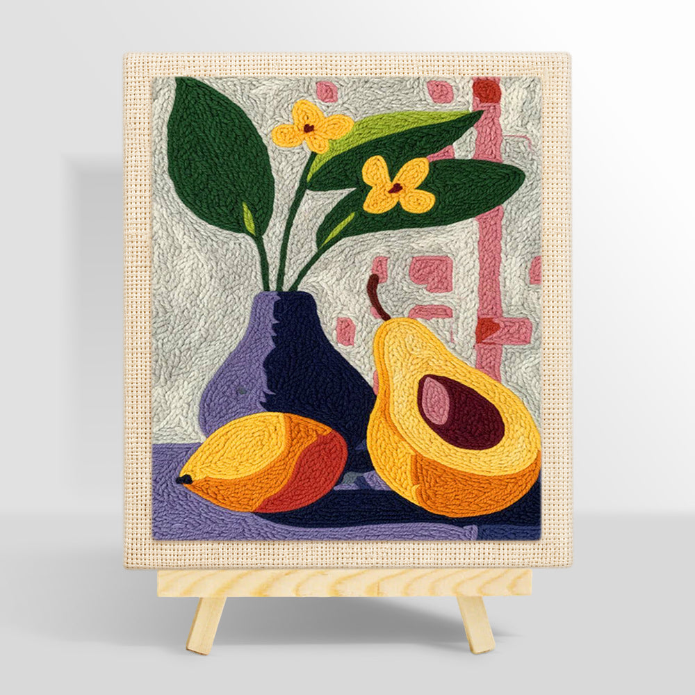 Avocado and flowers still life punch needle kit for beginners