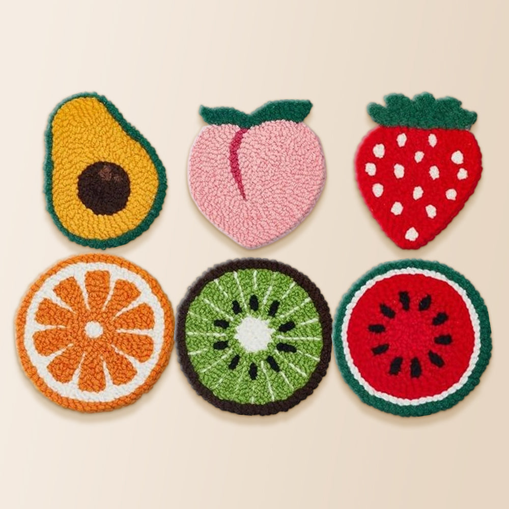 Avocado, strawberry and watermelon punch needle coaster kit finished handmade coasters