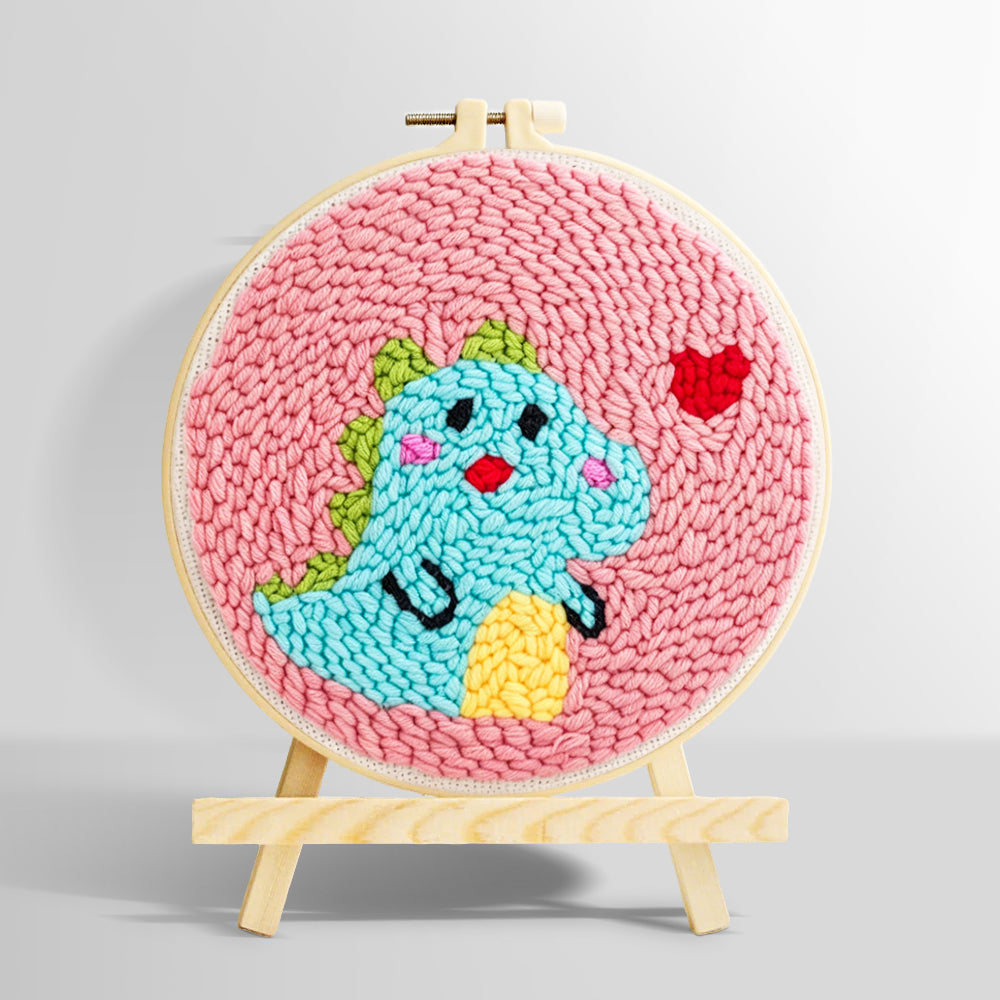 Baby dinosaur and little heart punch needle kit for beginners