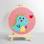 Baby dinosaur and little heart punch needle kit for beginners