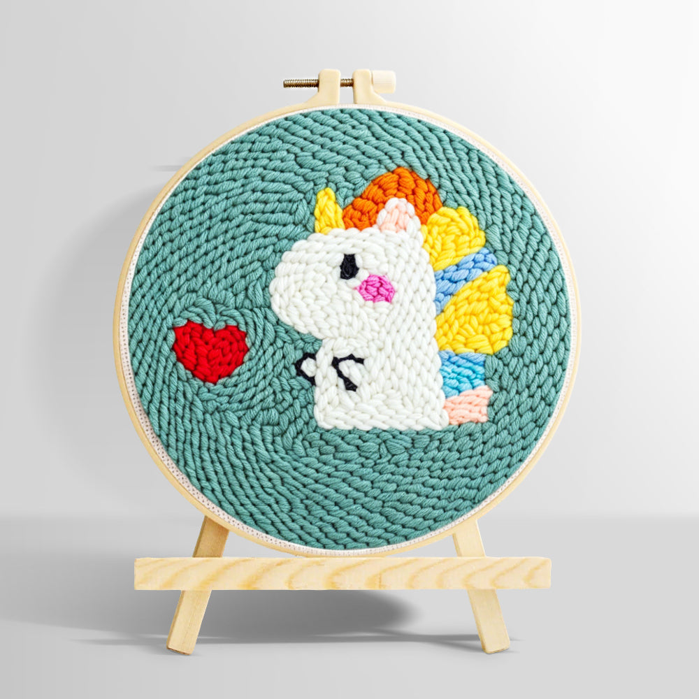 Baby dinosaur and red heart punch needle kit for beginners