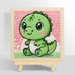 Baby green dinosaur with big eyes punch needle kit for beginners