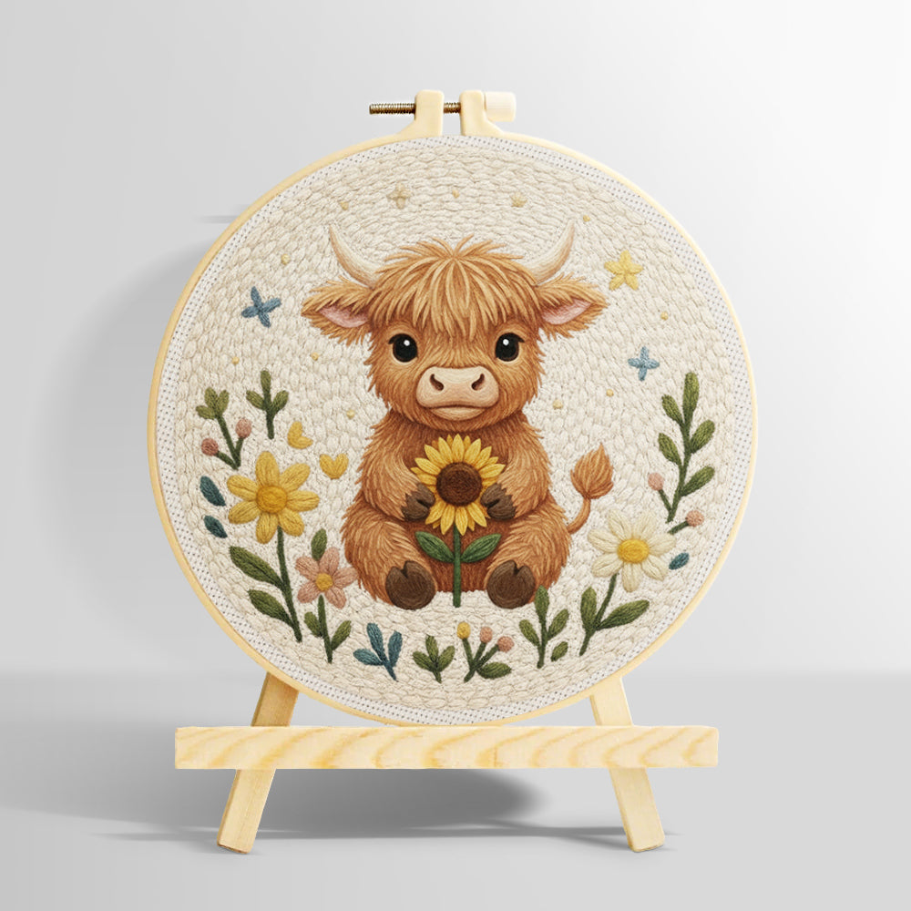 Baby highland cow and sunflower punch needle kit for beginners