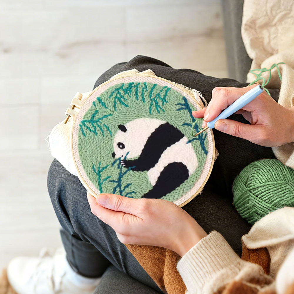 Creating handmade bamboo lover panda punch needle artwork