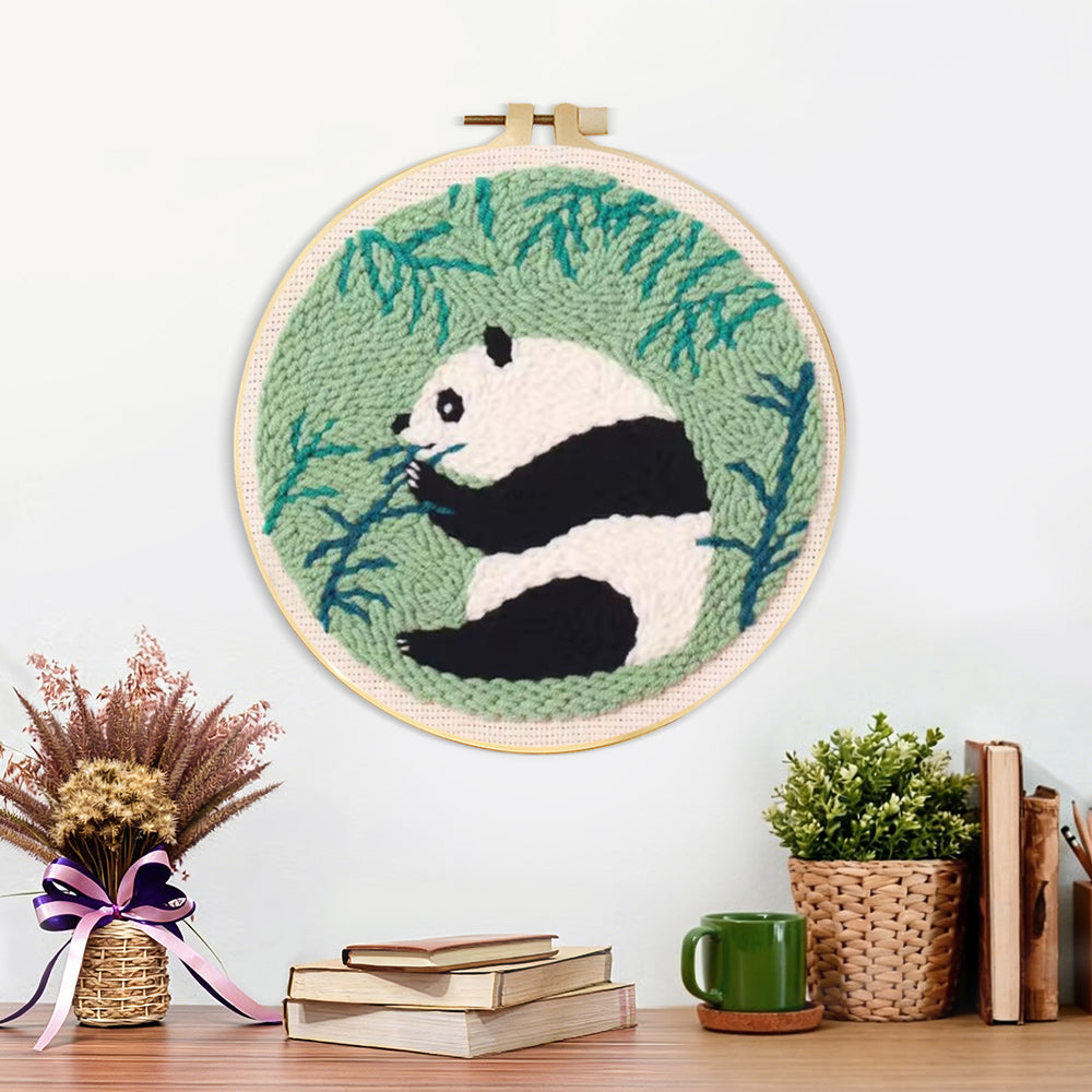 Finished bamboo lover panda artwork displayed on a wall