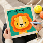 Creating handmade be strong little lion punch needle artwork