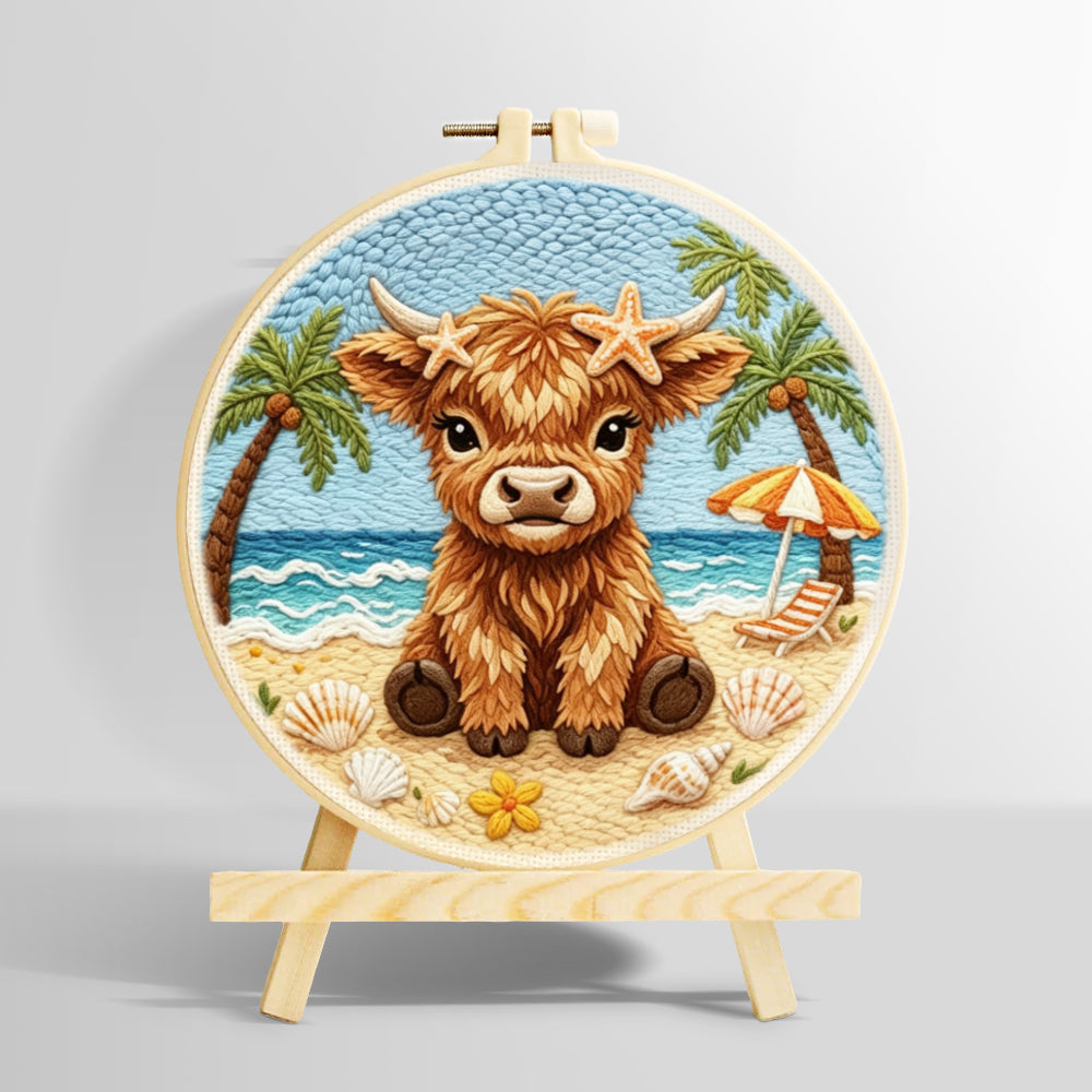 Beach highland cow punch needle kit for beginners