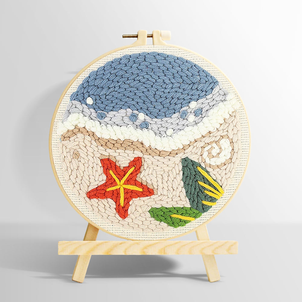 Beach seaside with starfish punch needle kit for beginners