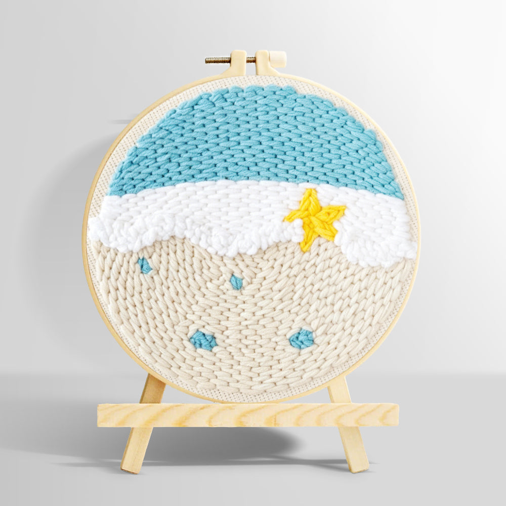 Beach shore with starfish punch needle kit for beginners