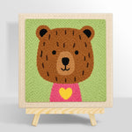 Bear with yellow heart punch needle kit for beginners