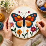 Creating the beautiful geometric butterfly wool painting by hand with a felting needle