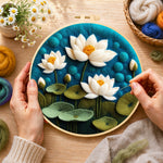 Creating the beautiful lotus pond wool painting by hand with a felting needle
