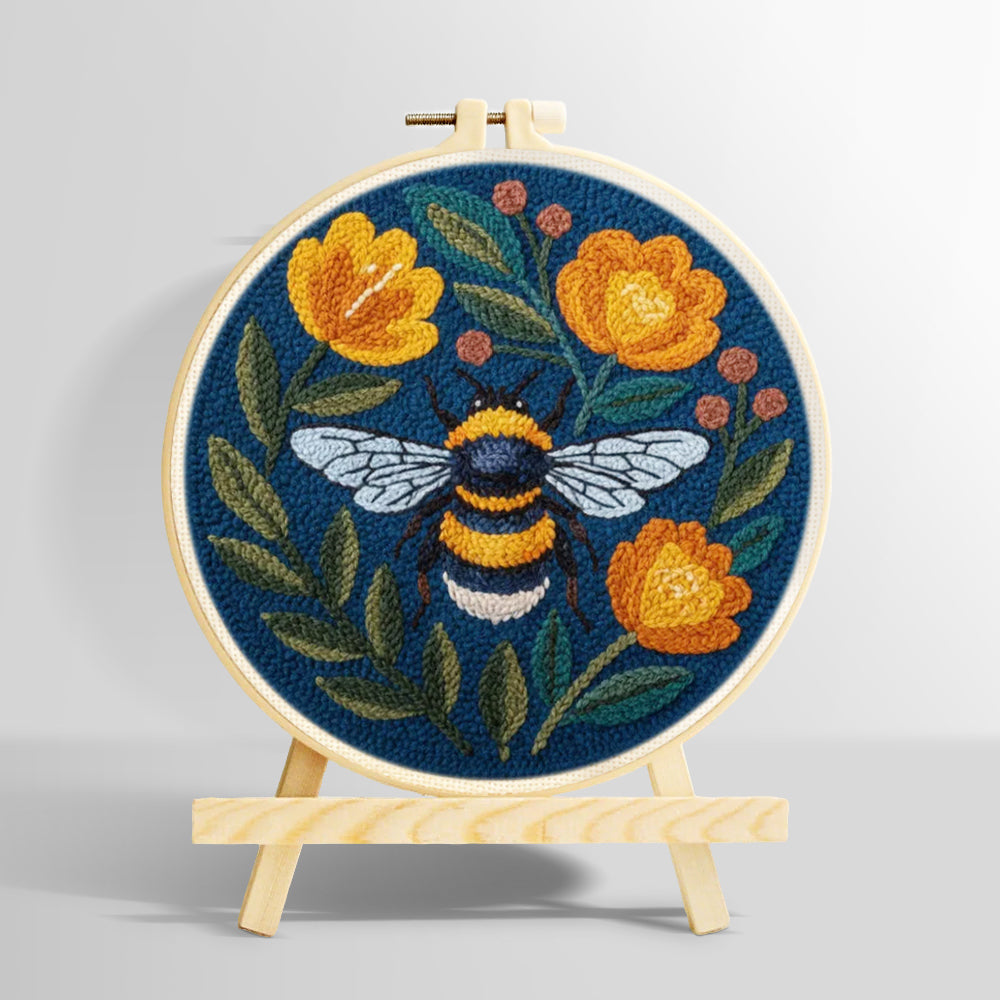 Bee and orange flowers punch needle kit for beginners