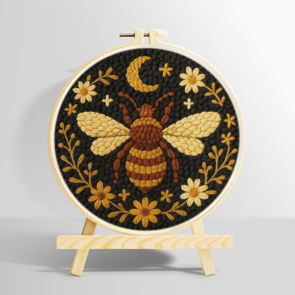Bee, moon and flowers punch needle kit for beginners