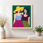 Finished best friends laughing artwork displayed on a wall