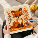 Creating handmade big-eyed fox with autumn grass punch needle artwork