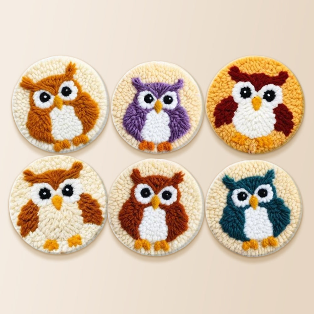 Big-eyed owls punch needle coaster kit finished handmade coasters