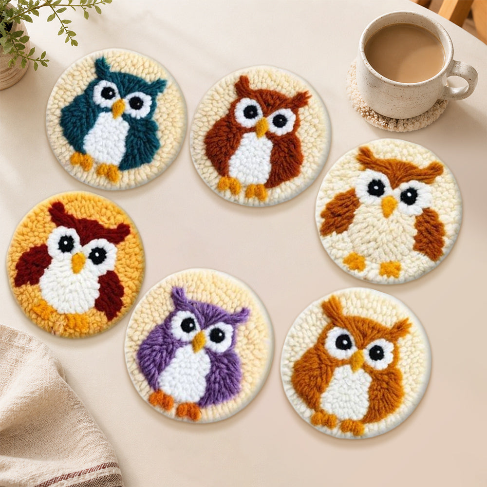 Big-eyed owls punch needle coasters used for home decoration