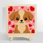 Big-eyed puppy with red hearts punch needle kit for beginners