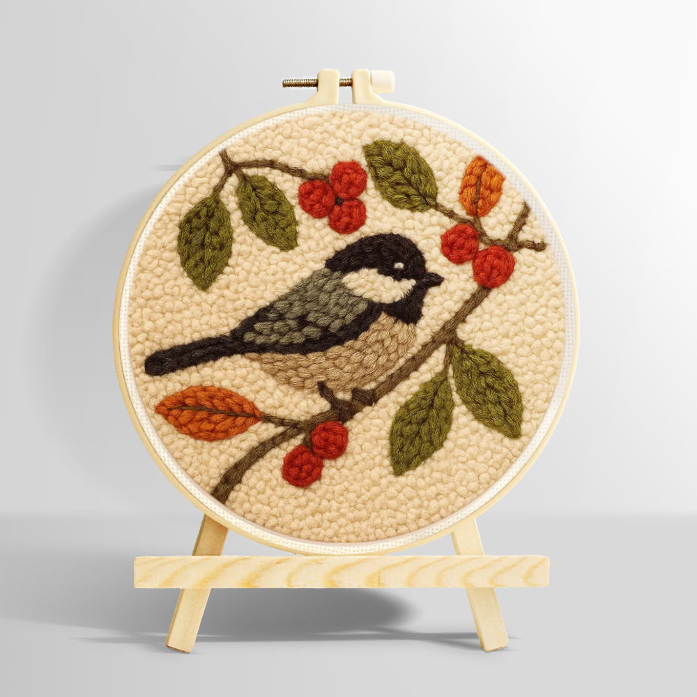 Bird and berries punch needle kit for beginners