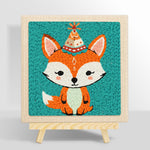 Birthday party fox with cone hat punch needle kit for beginners