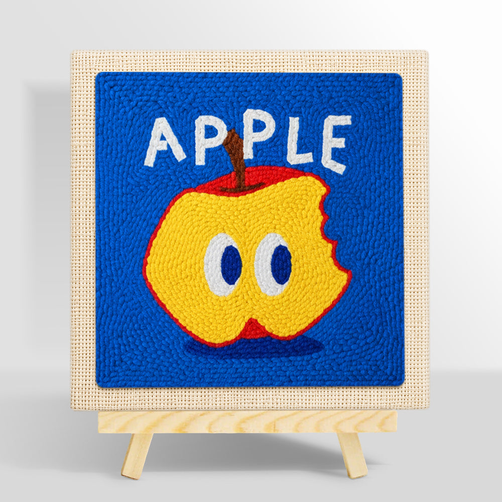 Bitten apple with big eyes punch needle kit for beginners