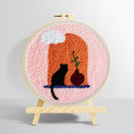 Black cat and terracotta vase punch needle kit for beginners