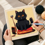 Creating handmade black cat on blankets punch needle artwork