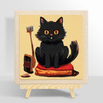 Black cat on blankets punch needle kit for beginners