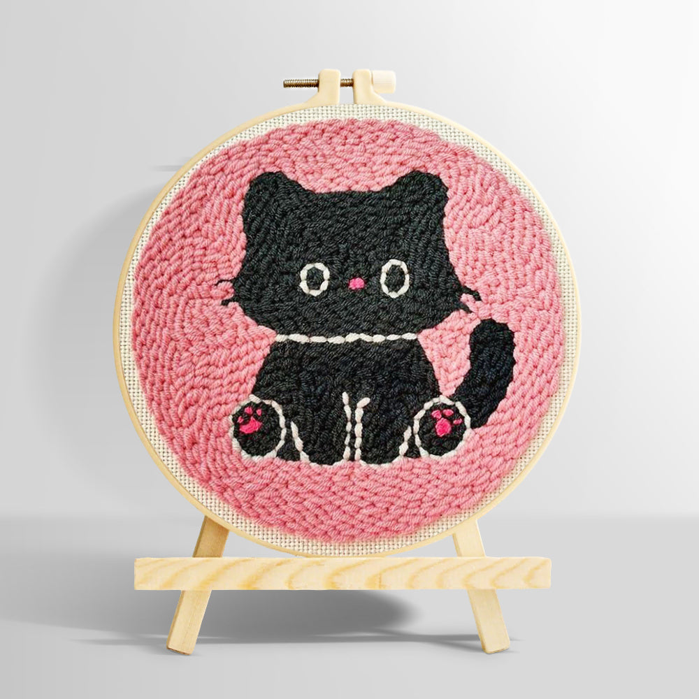 Black kitten punch needle kit for beginners