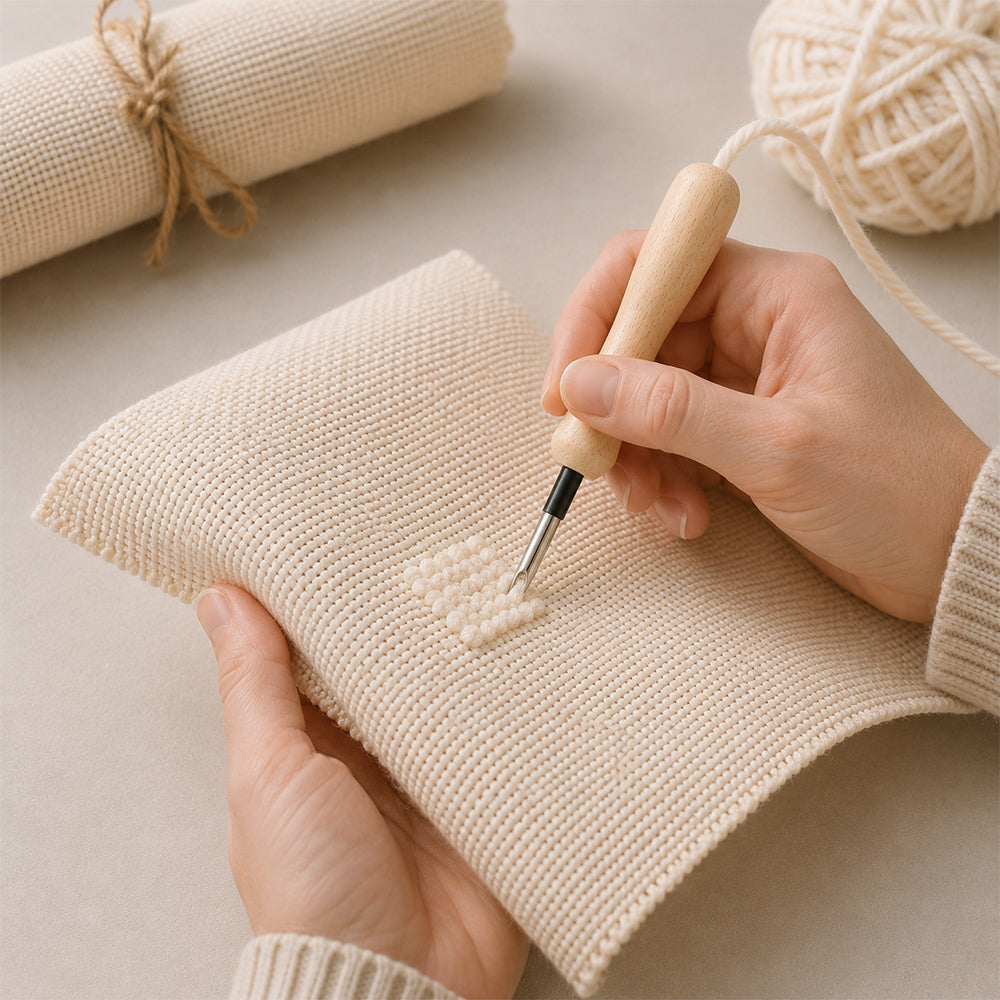 Blank punch needle practice cloth being used for a punch needle project