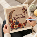 Creating handmade blessings of ramadan and floral crescent moon punch needle artwork
