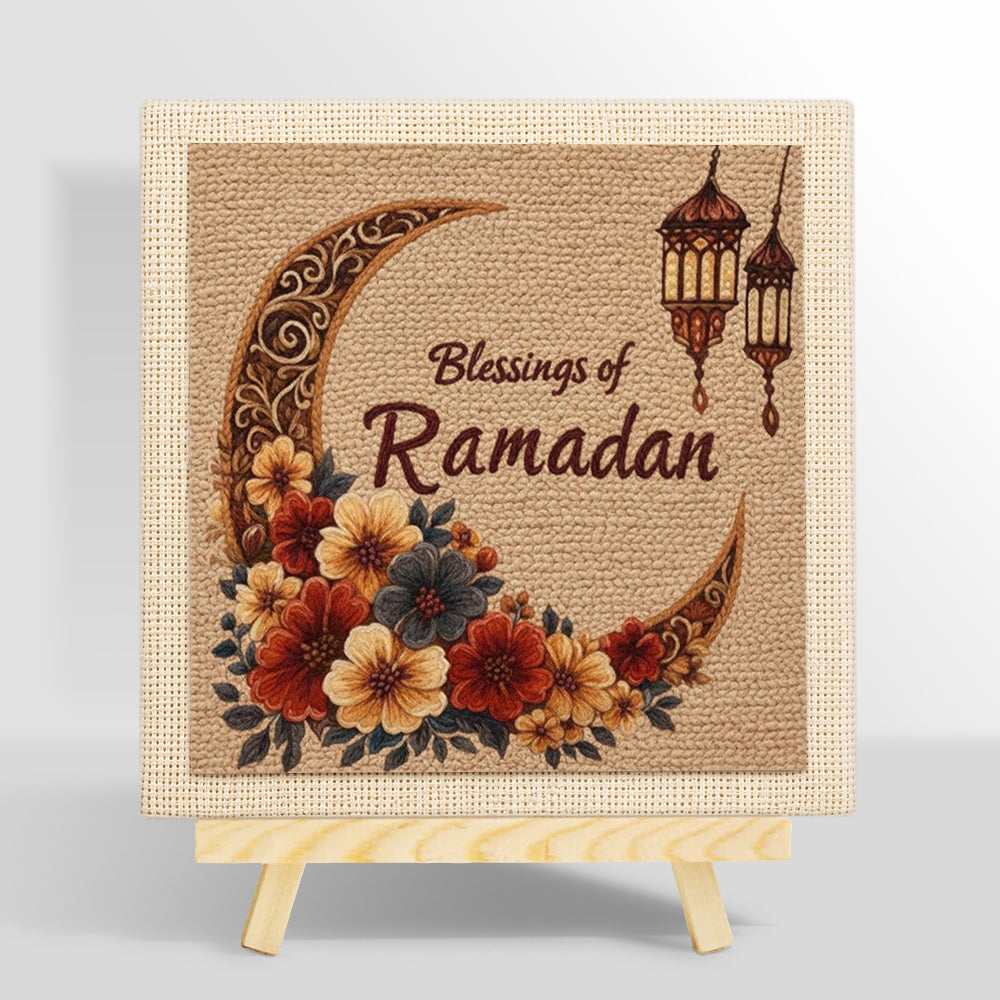 Blessings of ramadan and floral crescent moon punch needle kit for beginners
