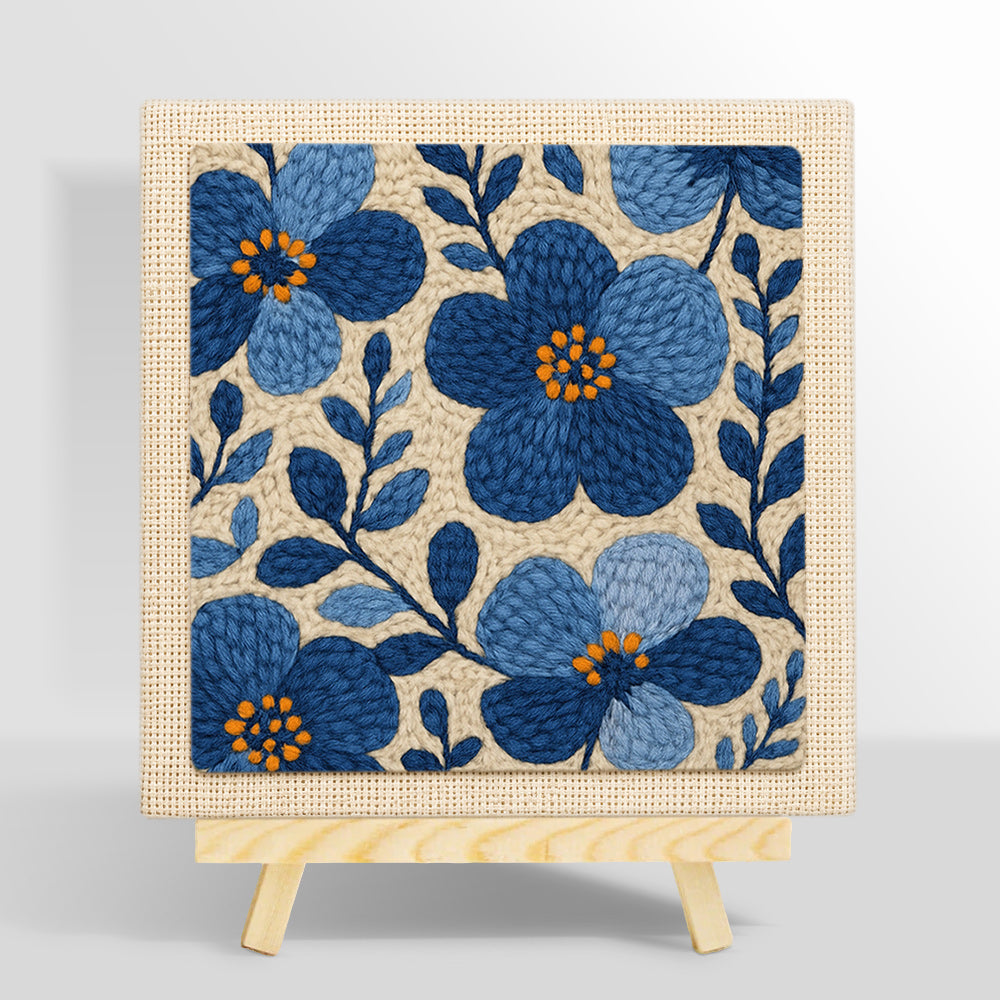 Blue florals punch needle kit for beginners