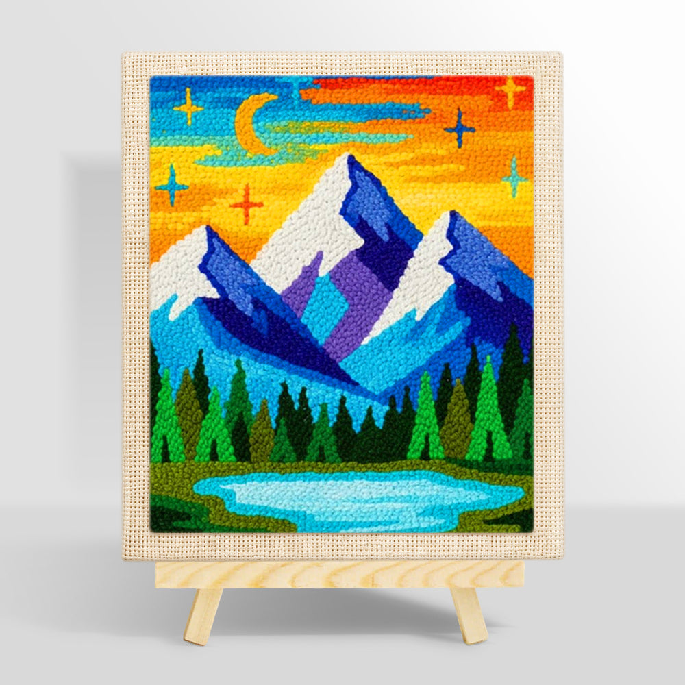 Blue mountains under the dreamy starry night punch needle kit for beginners