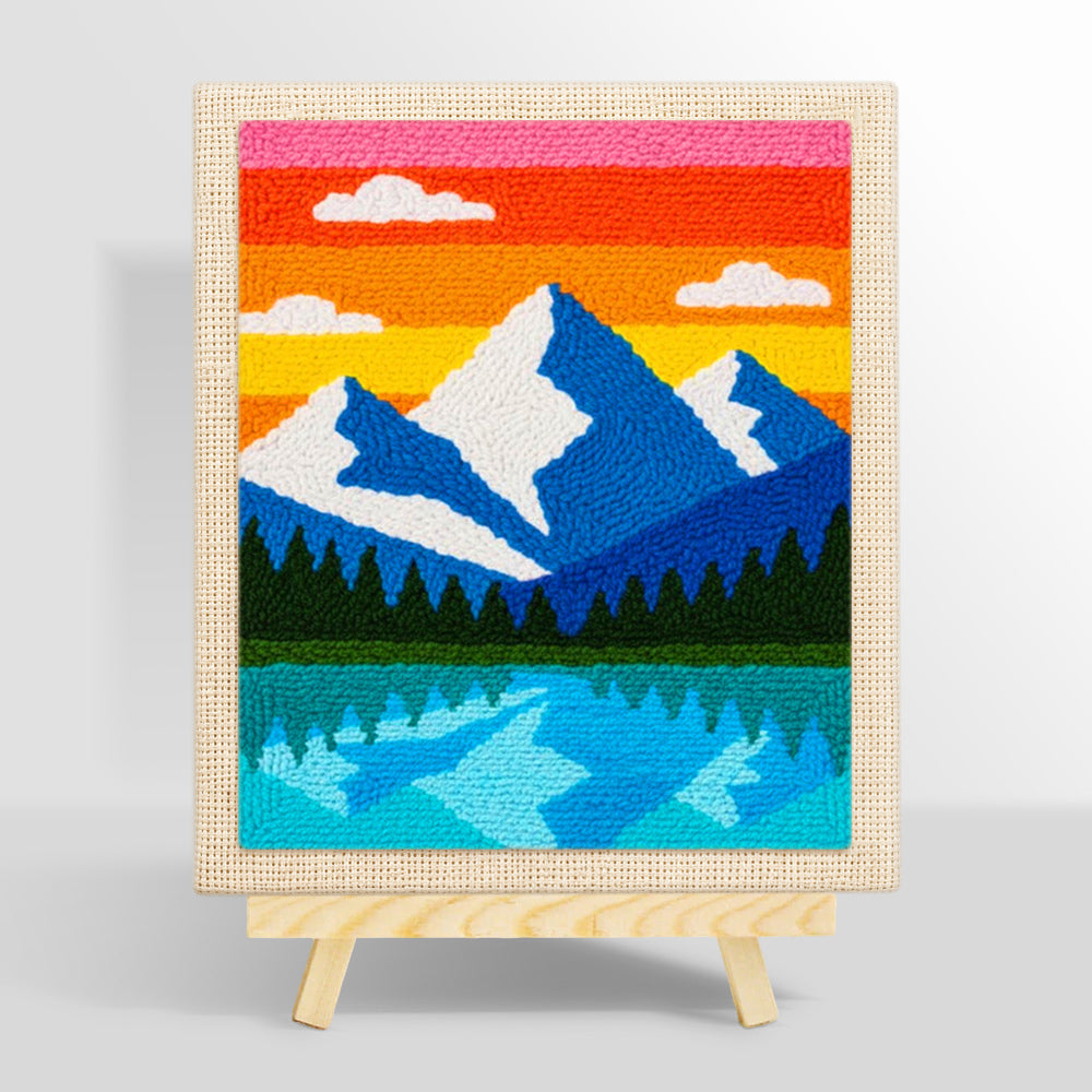 Blue Peaks and Lake Reflection punch needle kit for beginners