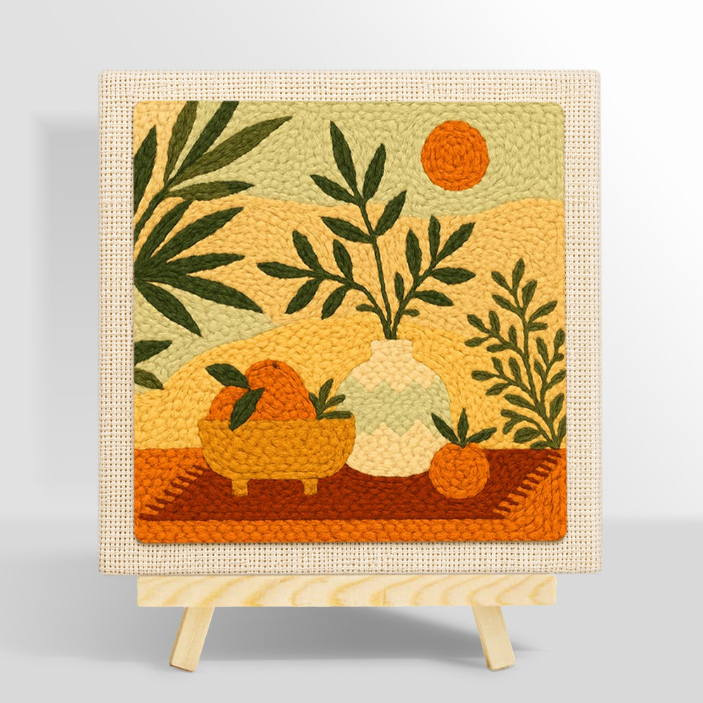 Boho leaves, oranges and sun punch needle kit for beginners