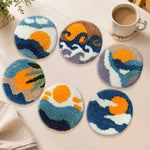 Boho ocean and sunset punch needle coasters used for home decoration