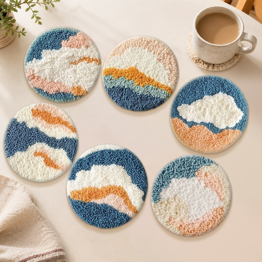 Boho sky and cloud punch needle coasters used for home decoration