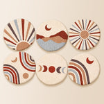 Boho sun, moon and mountain punch needle coaster kit finished handmade coasters