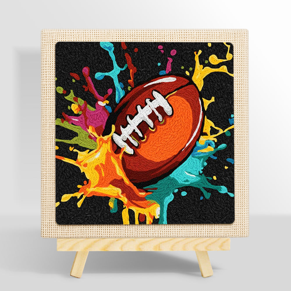 Bold american football splash art punch needle kit for beginners