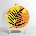 Bold black and yellow leaf punch needle kit for beginners