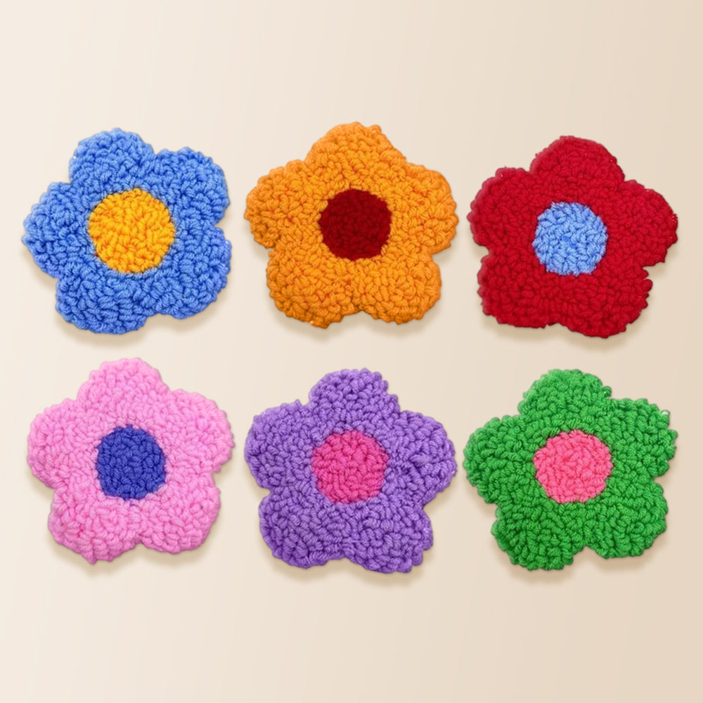 Bold contrast flowers punch needle coaster kit finished handmade coasters