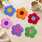 Bold contrast flowers punch needle coasters used for home decoration