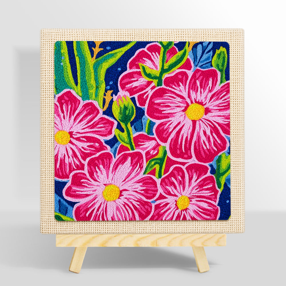 Bold pink tropical flowers punch needle kit for beginners