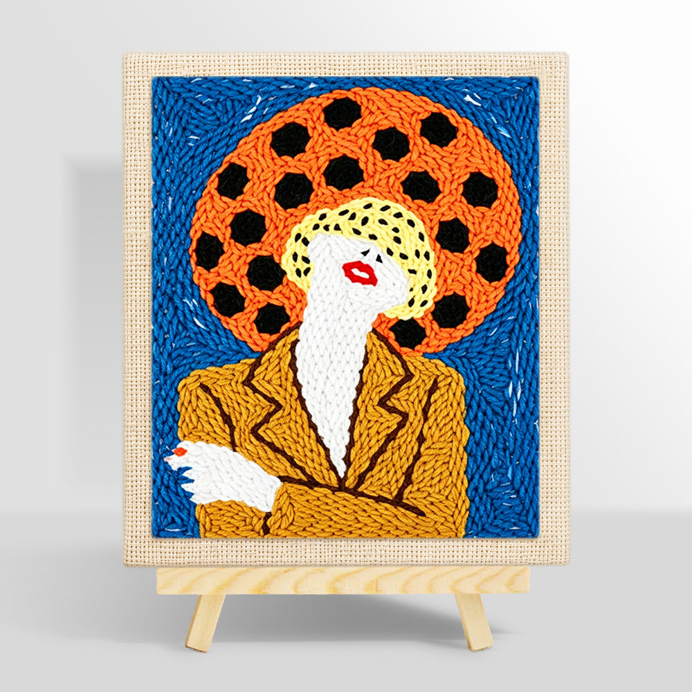 Bold pop art woman punch needle kit for beginners